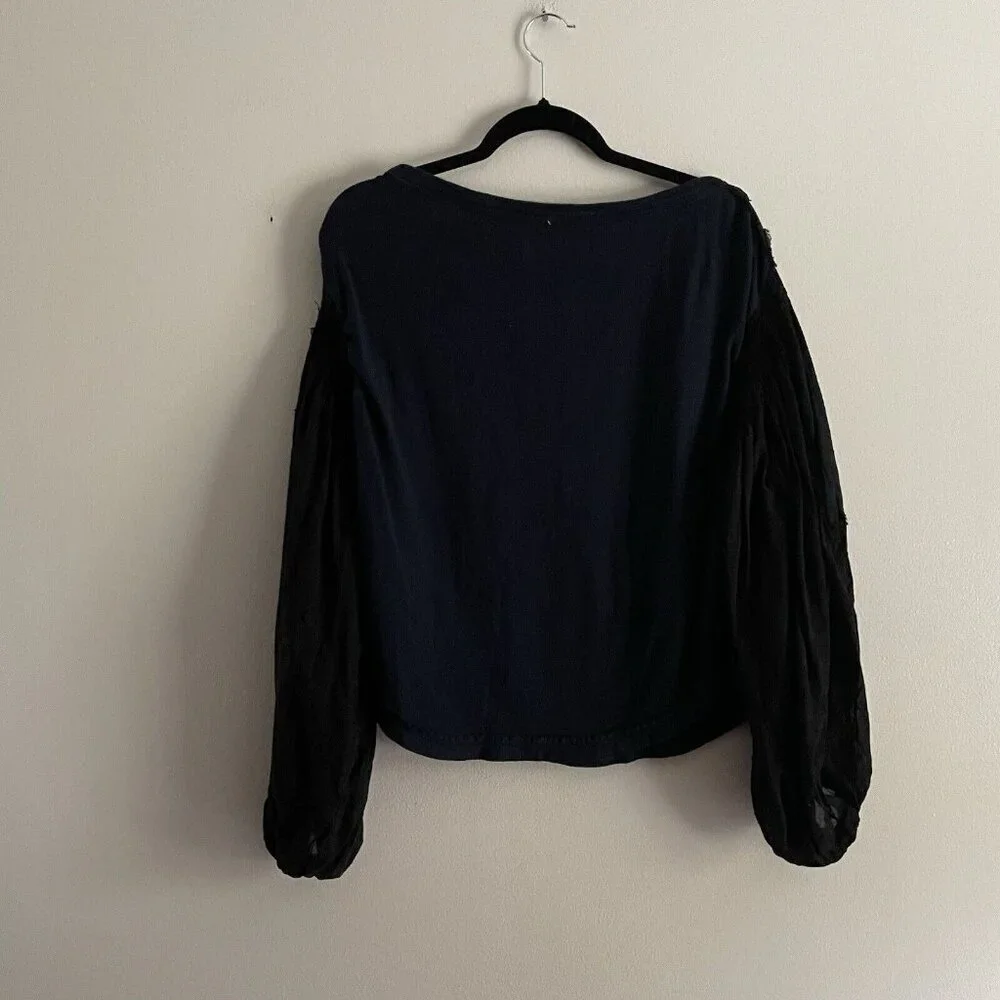 Free People S Deepest Navy Boho Balloon Sleeves Smocked Light Magic Henley Shirt
